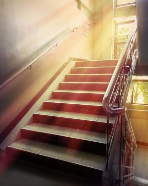 University Anime Background, Class Background Anime, School Coridoor Background, Episode School Background, Background Practice Reference, Irl Backgrounds, Anime School Background, Mha Scenery, School Staircase