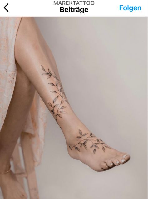 Branch Ring Tattoo, Leafs Around Ankle Tattoo, Leafy Ankle Tattoo, Plant Ankle Wrap Tattoo, Vines Around Ankle Tattoo, Botanical Ankle Wrap Tattoo, Flower Vine Ankle Tattoo, Plant Tatoos Leg, Leaf Anklet Tattoo