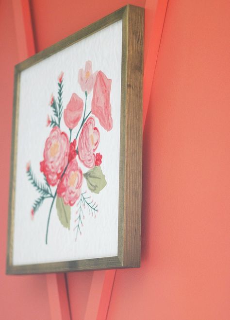 This #pink flowery portrait finds like-minded company in a backdrop of Sherwin-Williams Coral Reef SW 6606. Along with a fresh coat of #paint, Karianne from @thistlewoodfarm handcrafted a harlequin wall pattern for added interest. Click through to see the before and after photos and be blown away by the wonders of color. Coral Bathroom Walls, Coral Accent Walls, Girls Bedroom Coral, Harlequin Wall, Pink Paint Color, Peach Room, Guest Room Paint, Diy Coral, Peach Rooms