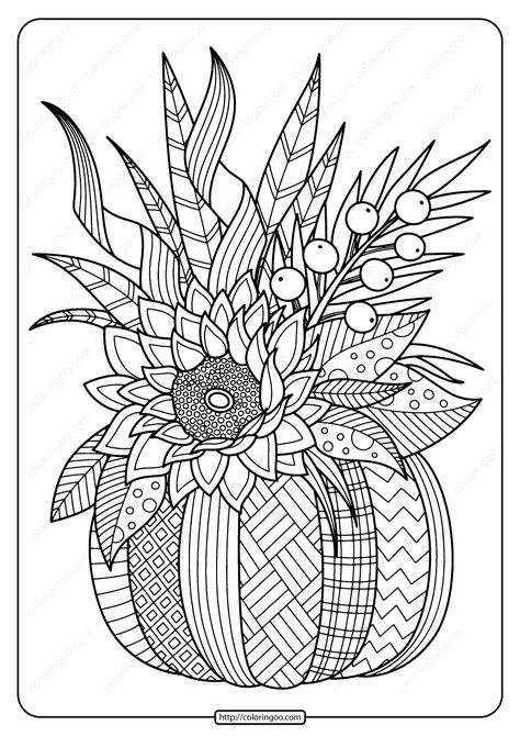 Free printable Fall Pumpkin with Flower adult coloring pages for kids of all ages. You can print or download them to color and offer them to your family and friends. #printable #pdf #fall #pumpkin #flower #coloring #drawing #page #book #adult Autumn Coloring Pages, Fall Coloring Sheets, Pumpkin Coloring, Free Halloween Coloring Pages, Halloween Coloring Sheets, Fall Coloring, Pumpkin Coloring Pages, Halloween Coloring Book, Thanksgiving Coloring Pages