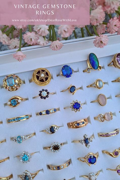 Vintage Gemstone Rings, Antique Gemstone Rings, Jewelery Organizer, Dream Rings, Gemstone Rings Vintage, Dressing Well, Junk Jewelry, Indie Jewelry, Personal Aesthetic