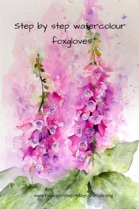 Step up your art game with this vivid watercolour tutorial by ArtbyRachelPainting, featured on Etsy. This step-by-step guide teaches you how to capture the ethereal beauty of foxglove flowers on paper. Learn the secrets of masterful watercolour technique, transforming simple drops of paint into stunning, lifelike blooms. Also explore a wide range of art prints and cards, all imbued with the same magical quality. Foxgloves Watercolour, Foxglove Art, Watercolour Step By Step, Foxglove Flower, Foxglove Flowers, Watercolour Tutorial, Original Flowers, Teaching Watercolor, Watercolour Ideas