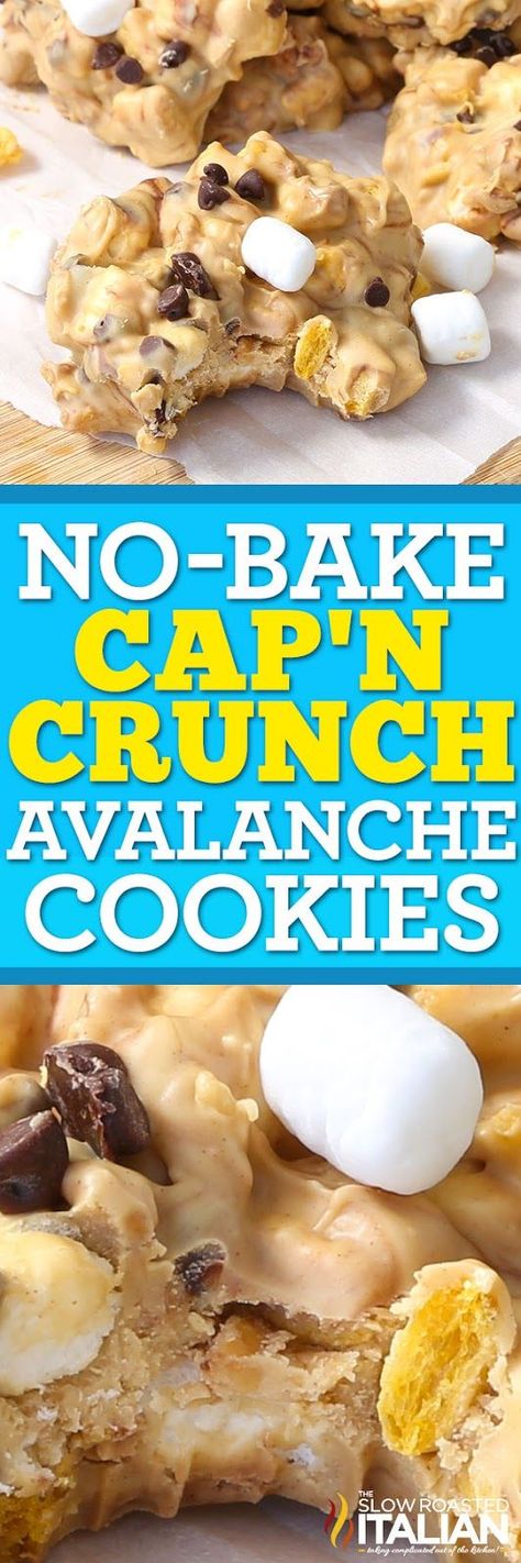 No-Bake Cap'n Crunch Avalanche Cookies are a simple 5-ingredient recipe! #FuelURAdventure #ad Cap’n Crunch, Cap N Crunch, Avalanche Cookies, Capn Crunch, Crunch Cereal, The Slow Roasted Italian, Chunky Peanut Butter, Summer Baking, 5 Ingredient Recipes