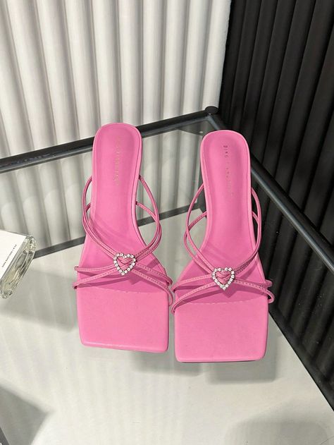 Pink  Collar     Embellished   Women Shoes Graduation Heels, Pyramid Shape, Heels Prom, Back To School Shoes, Dr Shoes, Shoes Heels Classy, Elegant Sandals, Prom Heels, High Heel Mules