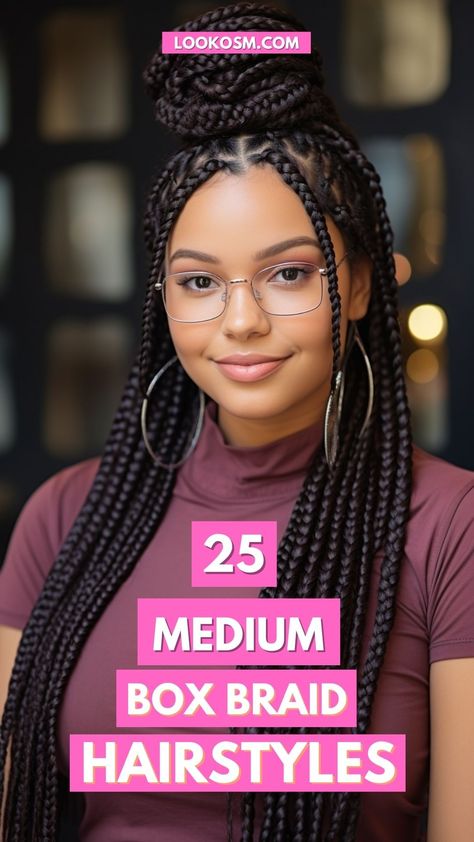 25 Unique Medium Box Braid Hairstyles Styles For Braided Hair Black Women, Soft Box Braids, Cheap Braids For Black Women, Box Braids Ideas Medium, Mixed Women Braids, Women’s Box Braids, Style For Braids For Black Women, African Braids Hairstyles Box Braids, Knotless Box Braids With Human Hair