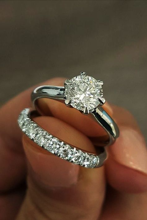 30 Great Bands And Wedding Rings For Women That Admire ❤️ wedding rings for women round cut solitaire white gold ❤️ See more: http://www.weddingforward.com/wedding-rings-for-women/ #weddingforward #wedding #bride #engagementrings خواتم خطوبة, Wedding Rings Round, Beautiful Wedding Rings, Diamond Engagement Wedding Ring, Engagement Wedding Ring Sets, Dream Engagement Rings, Wedding Rings Unique, Bridal Ring Set, Ring Diamond