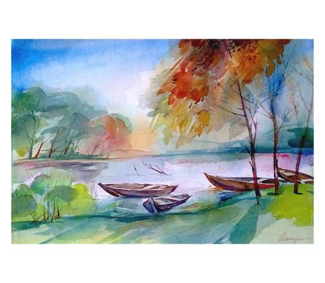 Painting River, Aquarelle Painting, Art Wall Painting, Watercolor Nature, Watercolor Paintings Nature, Daler Rowney, Landscape Mountain, River Landscape, Painting Nature