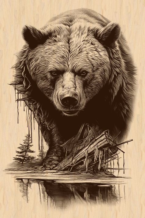 Bear In Forest, Png Bear, Bear Tattoo Designs, Bear Png, Bear Tattoos, Laser Engraved Ideas, Bear Tattoo, Bear Decor, Wildlife Nature