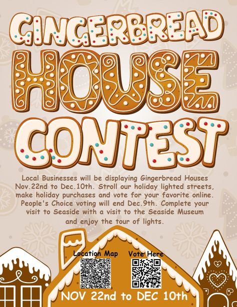 Gingerbread House Graphic Design, Gingerbread House Contest Rules, Gingerbread House Contest, Gingerbread House Competition, Gingerbread Creations, Ginger House, Seaside Oregon, Gingerbread Party, Christmas Festival