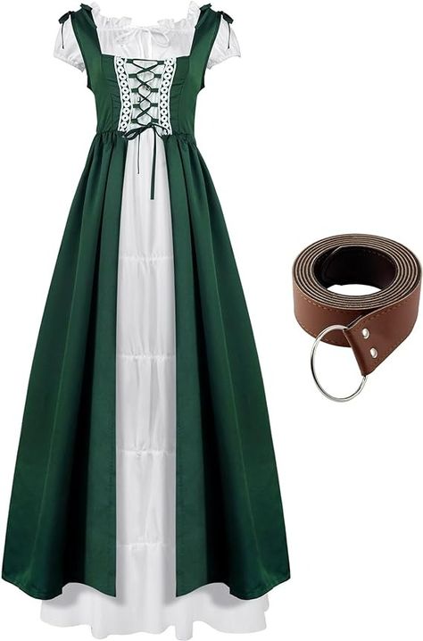 Amazon.com: ramede Women Renaissance Medieval Dress Halloween Irish Costume Fairy Traditional Viking Costume for Women Cosplay, Green(M) : Clothing, Shoes & Jewelry Irish Costume, Irish Costumes, Moda Medieval, Medieval Outfit, Ren Faire Outfits, Irish Dress, Medieval Garb, Fair Outfits, Viking Costume