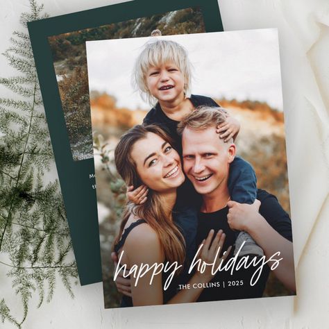 Modern Hand Lettered 2 Photo  Holiday Card Magnetic Business Cards, Modern Hand Lettering, Custom Christmas Cards, Modern Lettering, Family Cards, Holiday Design Card, Script Lettering, Christmas Holiday Cards, Holiday Postcards