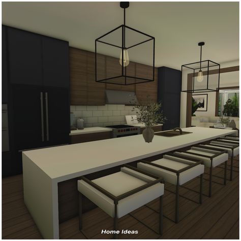 Kitchen Blocksburg, 4x6 Bloxburg Kitchen, Bloxburg Kitchen Modern Ideas, Modern Kitchen Inspo Bloxburg, Modern House Kitchen Bloxburg, Bloxburg House Interior Kitchen, Bloxburg House Interior Ideas Kitchen, Bloxburg House Ideas Interior Kitchen Modern, Realistic Modern Kitchen Bloxburg