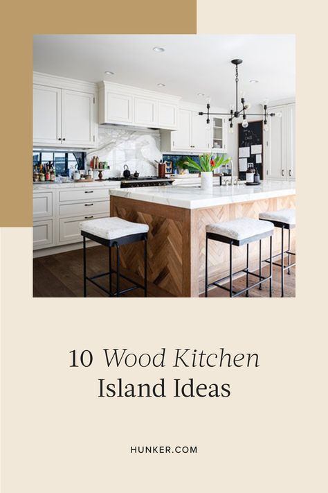 As one of the most common materials for kitchen islands, wood is a versatile choice that works well in both traditional and contemporary spaces. Check out these chic rooms that use a wood kitchen island in super chic ways. #hunkerhome #kitchen #kitchenisland #islandideas #kitchenisland Wood Grain Kitchen Island, Wood Kitchen Island Ideas, Wood Island Kitchen, Wood Kitchen Islands, Kitchen Island With Drawers, Kitchen Island Cabinets, Wood Island, Kitchen Island Ideas, Wood Kitchen Island