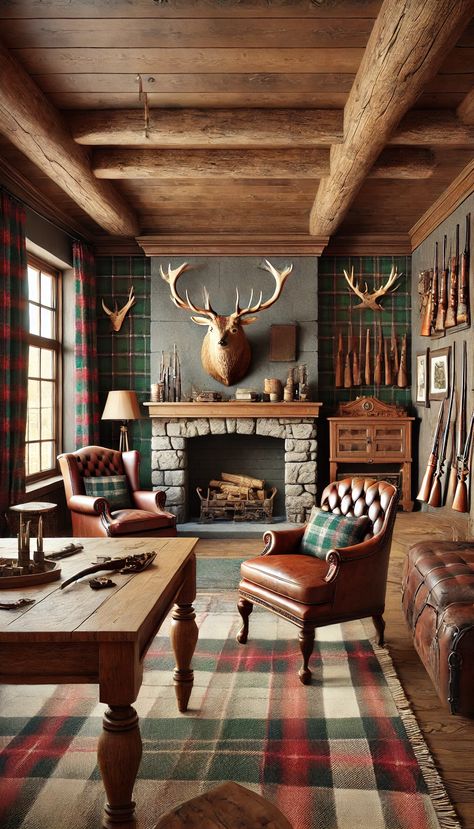 21 Jaw-Dropping Man Cave Decor Ideas You Must See to Believe! 🕶️🎱 Man Cave Decor Ideas, Hunting Lodge Interiors, Whisky Room, Mounted Deer Head, Hunting Cabin Decor, Cave Design, Hunting Lodge Decor, Rustic Man Cave, Man Cave Design