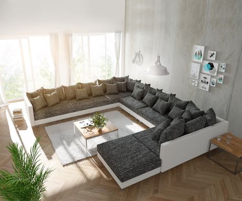 Wohnlandschaft Clovis XXL Weiss Schwarz mit Hocker Ottomane Links Möbel Sofas Wohnlandschaften Minotti Sofa, Large Sectional Sofa, Basement Furniture, Xxl Sofa, Large Sectional, Big Sofas, Modul Sofa, 2nd Option, Modern Couch