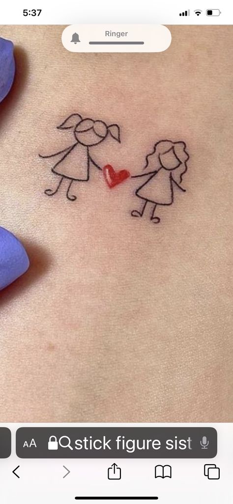 Small Stick Figure Tattoo, Sister Stick Figure Tattoo, Mother Daughter Stick Figure Tattoos, Stick Figure Sister Tattoo, Stickman Tattoo, Chi Tattoo, Shared Tattoos, Stick Figure Tattoo, Chip Tattoo