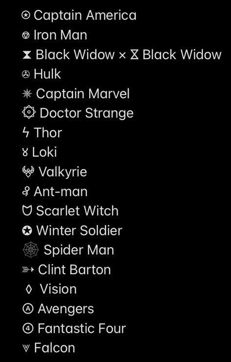 mcu character icon symbols Mcu Symbols, Winter Soldier Symbol, Black Widow Symbol, Shuri Marvel, Icon Symbols, Thor Valkyrie, Hulk Symbol, Black Widow Tattoo, Iphone Inspiration