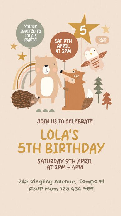 Kids Birthday invite Animal Party Invitations, Woodland Animal Birthday, Baby Birthday Invitations, Animal Birthday Party, Kids Birthday Party Invitations, Birthday Party Invite, Party Invitations Kids, Baby Invitations, Animal Illustrations