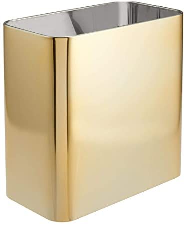 Amazon.com: mDesign Rectangular Modern Metal Small Trash Can Wastebasket, Garbage Container Bin - for Bathrooms, Powder Rooms, Kitchens, Home Offices - Solid Stainless Steel - Soft Brass: Office Products Bathroom Vanity Countertops, Metal Trash Cans, Bathroom Vanity Storage, Garbage Containers, Foam Soap Dispenser, Inside Cabinets, Soap Pump Dispenser, Countertop Storage, Vanity Countertop