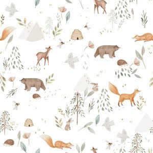 Gender Neutral Nursery Wallpaper Woodland, Woodland Nursery White Crib, Woodland Nursery Ideas Gender Neutral, Woodland Nursery Curtains, Woodland Baby Nursery Theme, Woodland Nursery Color Scheme, Green Woodland Nursery, Nursery Ideas Woodland, Woodland Creature Nursery