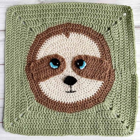 Crochet Sloth Square | Wildlife Animal Blanket CAL Part 12 Crochet Animal Blanket, Fun Blanket, Cal Crochet, Crochet Sloth, Bunny Blanket, Crochet Pattern Instructions, Crochet Eyes, Animal Blanket, Crochet Fun