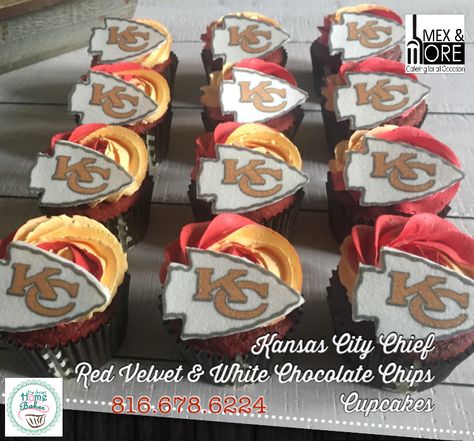 Chiefs Cupcakes Kansas City, Cheifs Superbowl Cupcakes, Kansas City Chiefs Cupcakes, Chiefs Food, Superbowl Cupcakes, Kansas City Chiefs Craft, Chiefs Crafts, Super Bowl Cupcake, Superbowl Cake