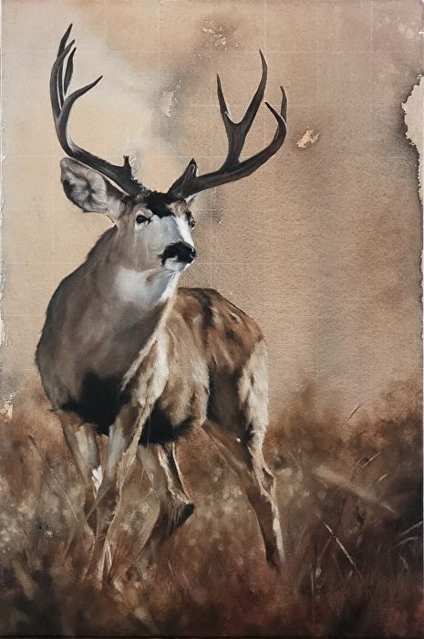 Kansas Painting, Wooden Canvas Painting, Big Deer, Open Roads, Fine Art Acrylic, Wet Set, Deer Art, Mule Deer, Wooden Canvas