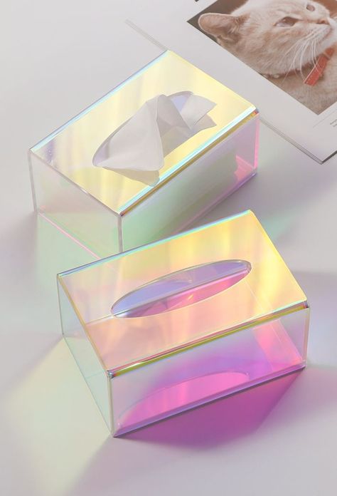 Vaporwave Room Decor, Vaporwave Room, Iridescent Decor, Countertop Desk, Tissue Box Holder, Night Stands, Dream Room Inspiration, Cute Room Decor, Acrylic Box