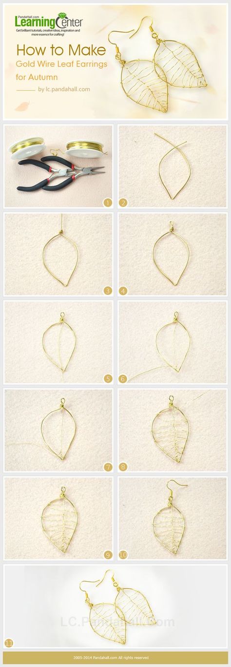 How to Make Gold Wire Leaf Earrings for Autumn #Wire #Jewelry #Tutorials: Kiwi Earrings, Wire Leaf, Diy Ring, Bijoux Fil Aluminium, Wire Jewelry Tutorial, Gelang Manik, Easy Diy Jewelry, Diy Wire Jewelry, Easy Style