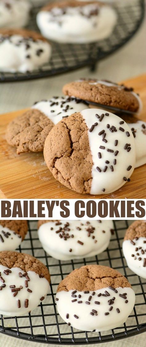 This is absolutely the best Bailey's Chocolate Dipped Cookies Recipe for a delicious St. Patrick’s Day dessert incorporating Bailey’s Irish Cream. Baileys Recipes, Chocolate Dipped Cookies, Boozy Desserts, Dipped Cookies, Baileys Irish, Irish Recipes, Irish Cream, Tea Cakes, Cookies Recipes Christmas