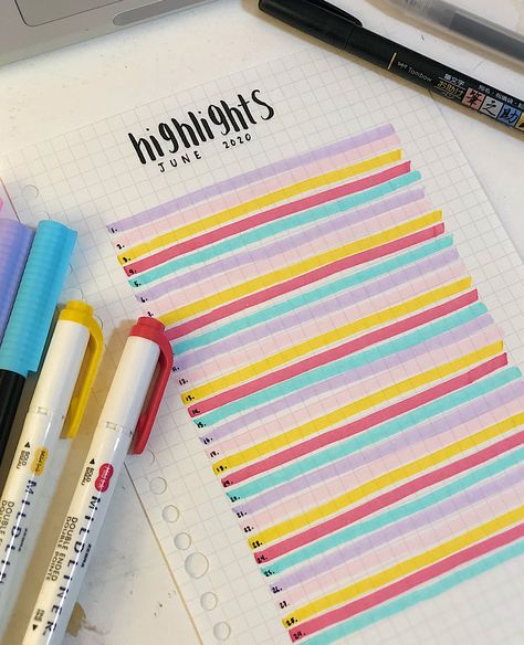 Bullet Journal Ideas For June, Summer Journal Page Ideas, Monthly Highlights Bullet Journal, April Bulletin Journal Ideas, Bullet Journal April Theme, Daily Highlights Bullet Journal, Highlight Of The Day Bullet Journal, Journal Ideas June, Retro Bullet Journal Theme