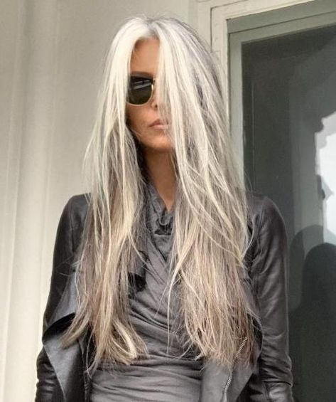 Grey Blending, Long White Hair, Mohawks, Natural Gray Hair, Luscious Hair, Transition To Gray Hair, Long Gray Hair, Hair Laid, Going Gray