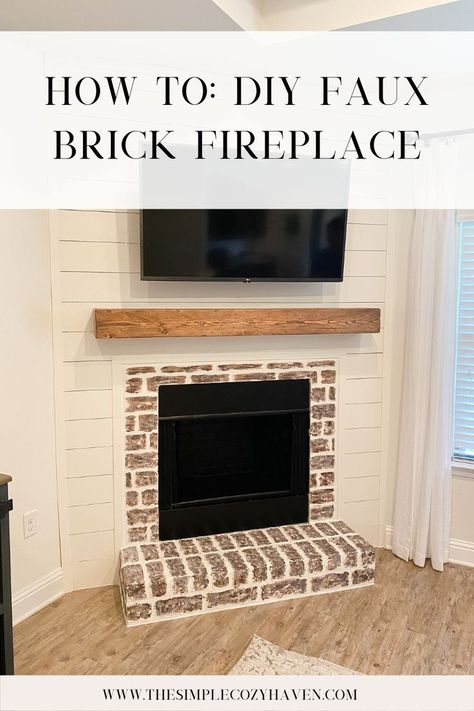 Head on over to the blog where I will show you step by step how we created our faux brick fireplace. We upgraded our builder grade fireplace to one we truly love on an extremely tight budget. If we can do this - so can you! Diy Faux Brick Fireplace, Builder Grade Fireplace, Faux Brick Fireplace, Fireplace Shiplap, Faux Brick Wall Panels, Fake Brick, Farm Bedroom, Brick Wall Paneling, Brick Hearth