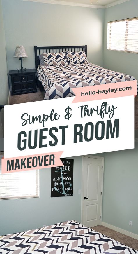 Simple And Thrifty Guest Room Makeover Simple Guest Bedroom, Ugly Bedroom, Cheap Bedroom Makeover, Guest Room Makeover, Bedroom Ideas On A Budget, Bedroom Decor On A Budget, Guest Bedroom Makeover, Paint Sticks, Guest Bedroom Design