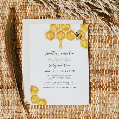 Bee 1st Birthday, Bumble Bee Decorations, Sweet As Can Bee, Bumble Bee Birthday, Bee Baby Shower Invitations, Bee Birthday Party, Farm Baby Shower, Fall Baby Shower Invites, Bumble Bee Baby Shower