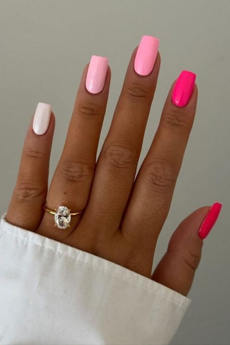 Cute Nails For Moms, White To Pink Nails, Cute Dip Nail Designs, Pink Out Nails, Lite Pink Nails, White And Pink Nails Acrylic, Pink And White Wedding Nails, Cute Summer Gel Nails, Pink And White Nails Short