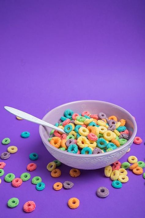 Cereal Background, Cereals Photography, Cereal Killer, Background Photos, Fruit Loops, Cereal Bowl, Purple Background, Purple Backgrounds, Cereal Bowls