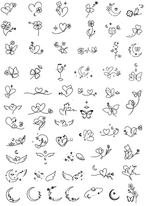 Love Flash Art, Over The Heart Tattoo Placement, Mini Hearts Tattoo, Wedding Tattoo Flash Sheet, Tiny Love Tattoos, Candy Tattoo Ideas Small, Feminine Flash Tattoo, Heart Doodle Aesthetic, Heart Flash Tattoo