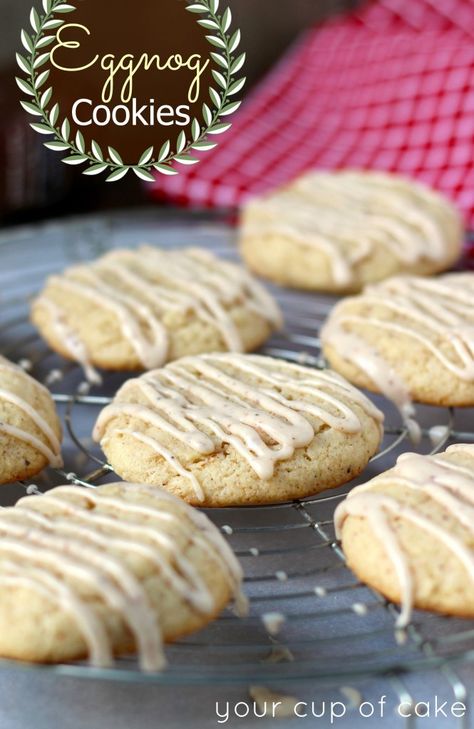 Eggnog Cookies Egg Nog Cookies, Egg Nog Cookies Recipe, Cup Of Cake, Eggnog Cookies, Eggnog Recipe, Egg Nog, Cake Mix Recipes, Cake Mix Cookies, Cookies Recipe