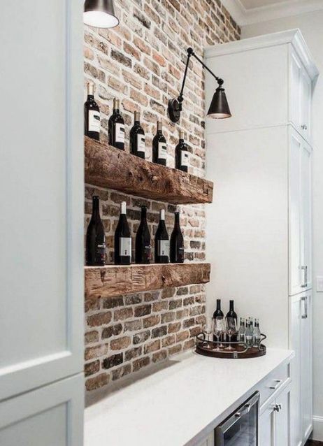 Transformed with brick tiles Built In Wine Bar, Crush Series, Brick Wall Kitchen, Kitchen Feature Wall, Fake Brick, Brick Backsplash Kitchen, Brick Interior, Brick Kitchen, Brick Backsplash