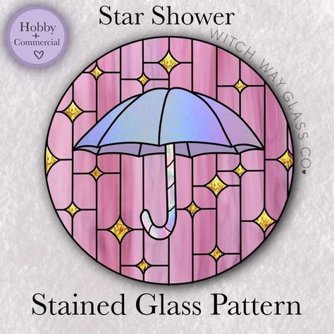 Cloud Stained Glass Art, Pastel Stained Glass Aesthetic, Stained Glass Umbrella, Stained Glass Illustration, Pink Stained Glass Aesthetic, Purple Stained Glass Aesthetic, Umbrella Painting, Winter Wonderland Decorations, Star Shower