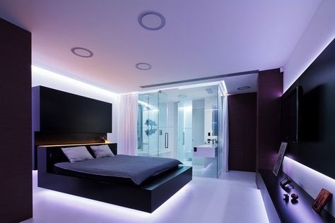 Easy to Build DIY Platform Bed Designs Platform Bed Diy, Futuristic Bedroom, Platform Bed Designs, Diy Platform Bed, Purple Bedrooms, Purple Bedroom, Interior Design Per La Casa, Purple Rooms, Futuristic Furniture