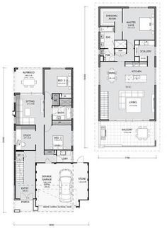 Reverse Living House Plans, Double Storey House Plans, Two Storey House Plans, Double Story House, Upside Down House, Narrow House Designs, Narrow House Plans, Narrow Lot House, Double Storey House