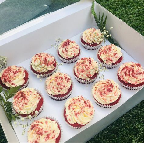 Red And White Icing Cupcakes, Red Velvet Cupcake Design, Red Velvet Cupcakes Design, Red Velvet Cupcakes Decoration, Cupcake Plate, Plate Presentation, Mini Cakes Birthday, Cupcake Icing, Cupcake Display