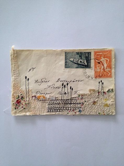 Altered Envelopes, Tina Jensen, Art Fibres Textiles, Art Altéré, Beautiful Sewing, Stitching Ideas, Fabric Postcards, Thrift Store Crafts, Envelope Art