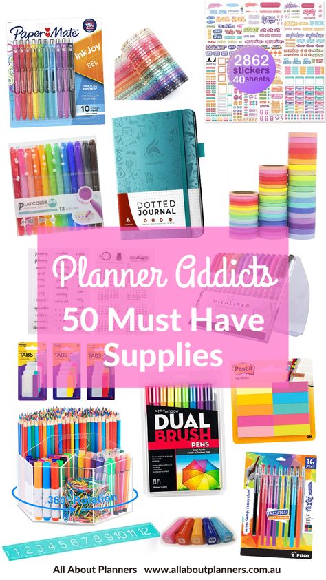 planner addicts 50 must have supplies best of amazon stickers sticky notes bullet journal gel pens frixion stamps storage highlighters Planner Supply Storage, Best Journaling Pens, Best Stationary Supplies, Amazon Stickers, Journal Essentials, Planner Storage, Bullet Journal Essentials, Best Of Amazon, Notes Storage