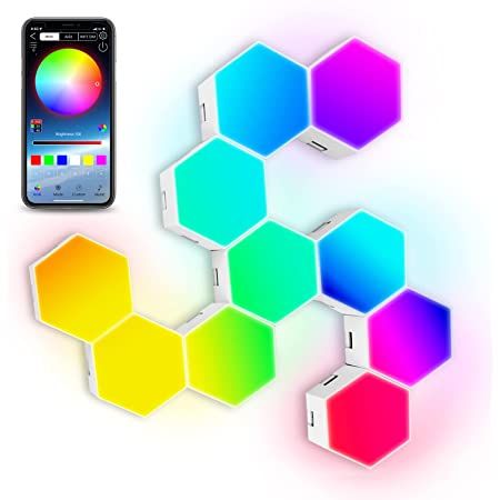 AmazonSmile: Yescom APP Control Hexagon Light 11 Pack Smart WIFI LED Panels Creative Lamp 16 Million Colors Music Sync Work with Alexa & Google for Bedroom Gaming Rooms : Everything Else Cool Led Lights, Hexagon Lights, Bilik Permainan, Neon Lights Bedroom, Plug In Wall Lamp, Gaming Room Decor, Light App, Creative Lamps, Wall Decor Lights