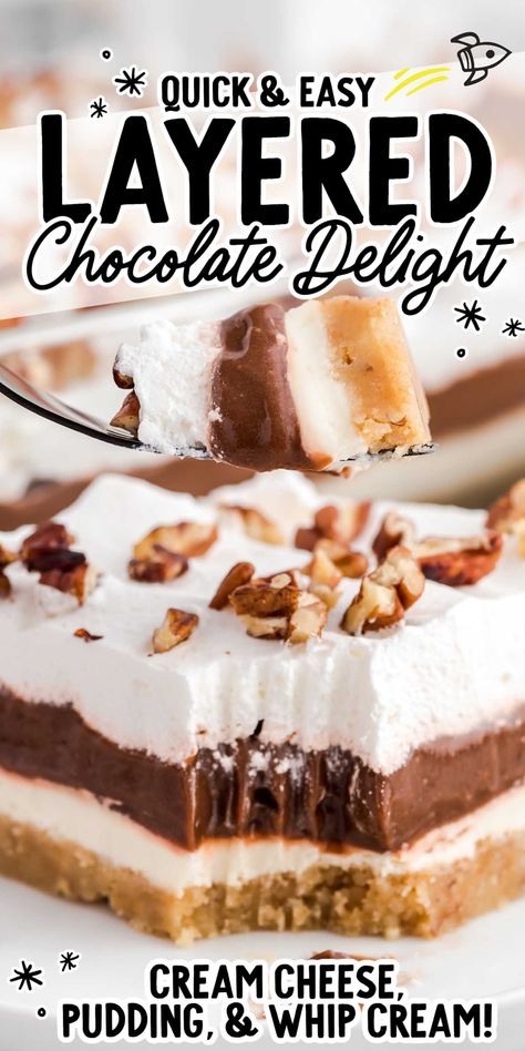 Chocolate Delight Pie Recipe, Layered Pudding Desserts In A Cup, Chocolate Heaven Dessert, 5 Layer Dessert, Chocolate And Cream Cheese Desserts, Chocolate Pudding Cream Cheese Dessert, Chocolate Delight Recipe Graham Crackers, Layered Pudding Desserts Cool Whip, Chocolate Dream Whip Pie