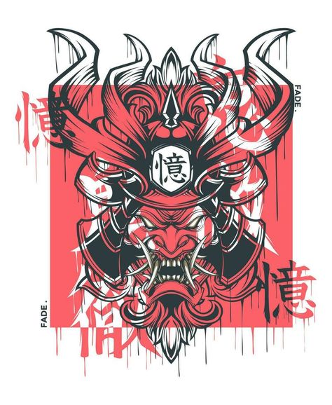 Japanese samurai oni mask vector illustration X Logos, Japanese Vector Art, Japanese Illustration Art, Asia Illustration, Samurai Design, Samurai Drawing, Oni Samurai, Black Samurai, Samurai Japan