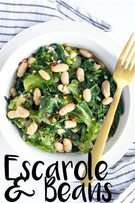 Escarole And Beans, Escarole Recipes, Pasta Side Dishes, Pasta Sides, 4 Ingredient, Healthy Side Dishes, Perfect Side Dish, Italian Dishes, Bean Recipes